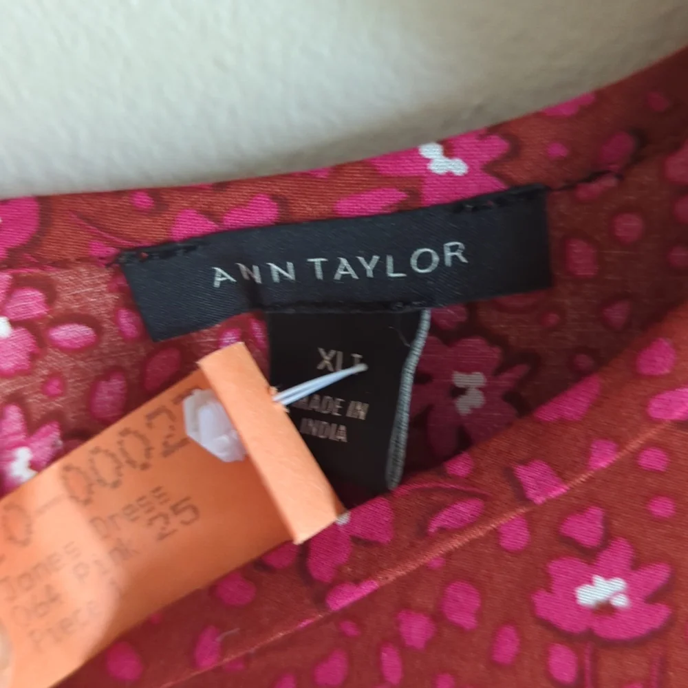 Ann Taylor Floral Ruffle Trim Shift Dress In RED Wild Hibiscus/ XLTALL Fall Mini - Picture 4 of 8